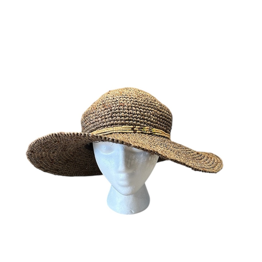PETER GRIMM Hat Floppy Wide Brim Sun Woven Raffia Straw Travel Vacation  ~ O/S